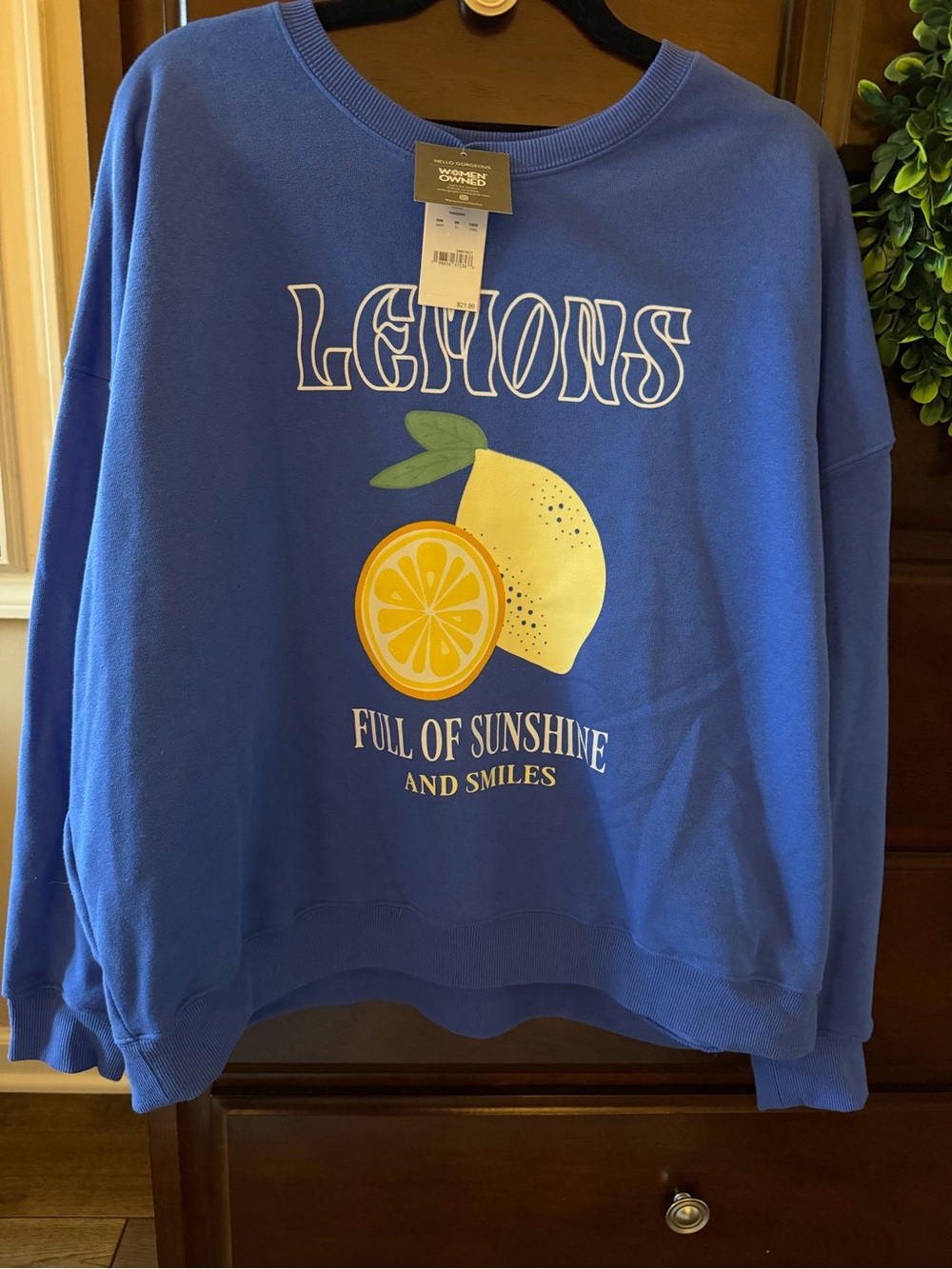 Grayson Threads Blue Sweatshirt with Yellow Lemon Graphic
